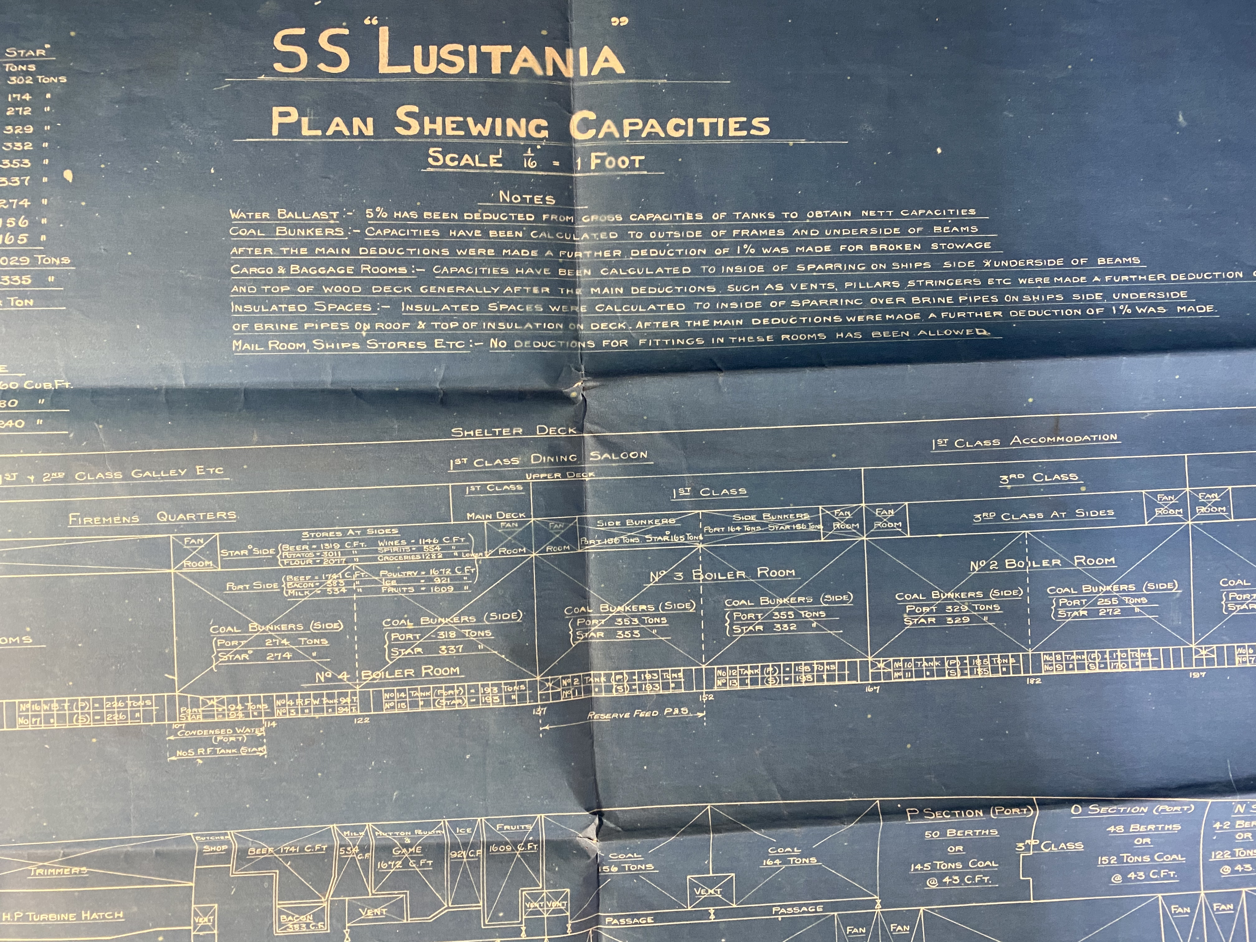 Ocean Liner Lusitania Blue Print Sold For £800