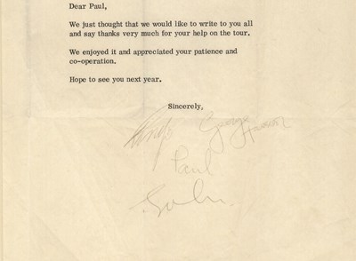 Beatles Signed Letter Sold For £13000