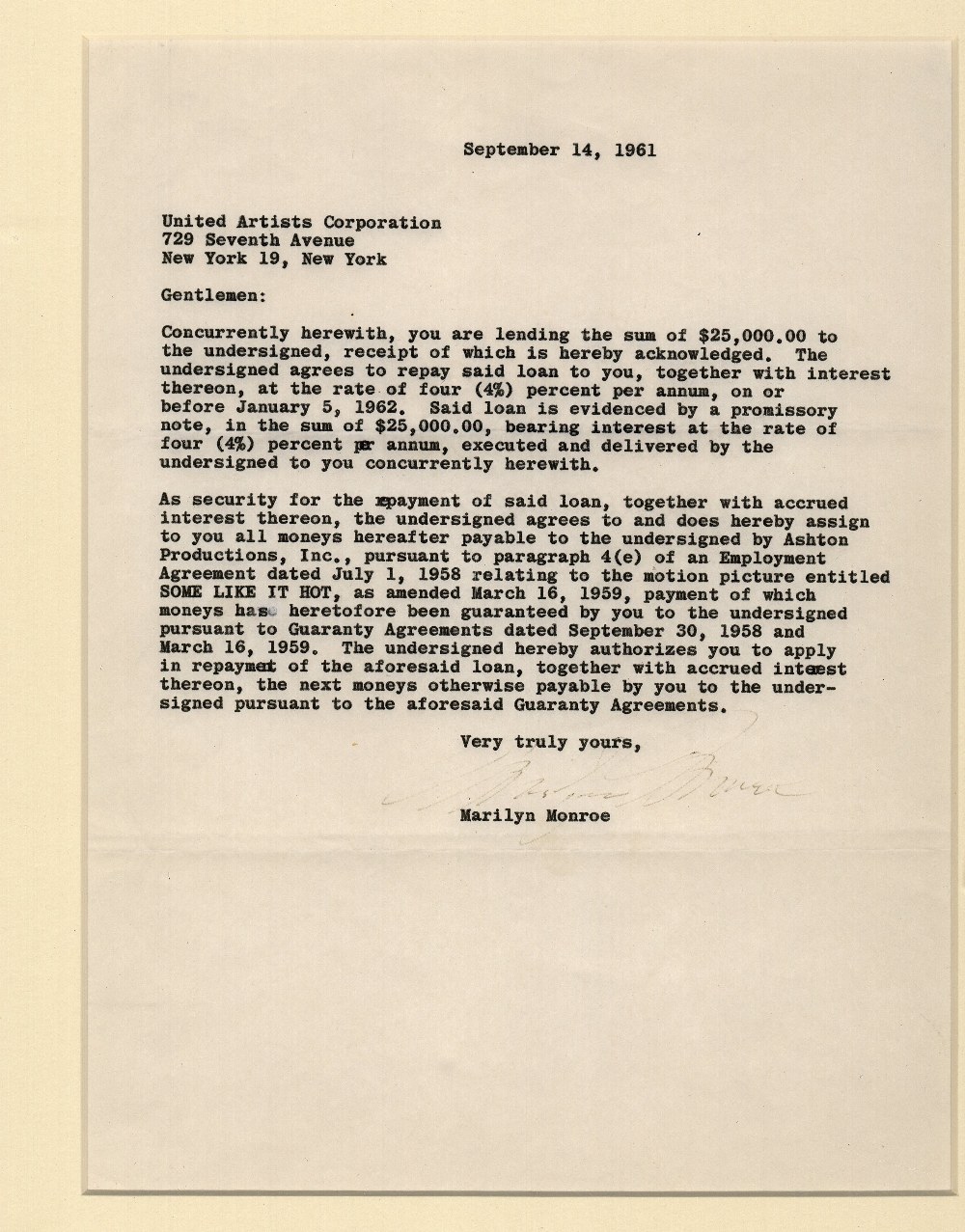 Marilyn Monroe Signed Letter Sold For £9600