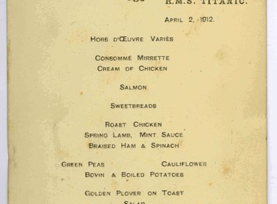 Titanic Fifth Officer Harold Lowe Menu From The 1St Meal Served Onboard Titanic Sold £51000