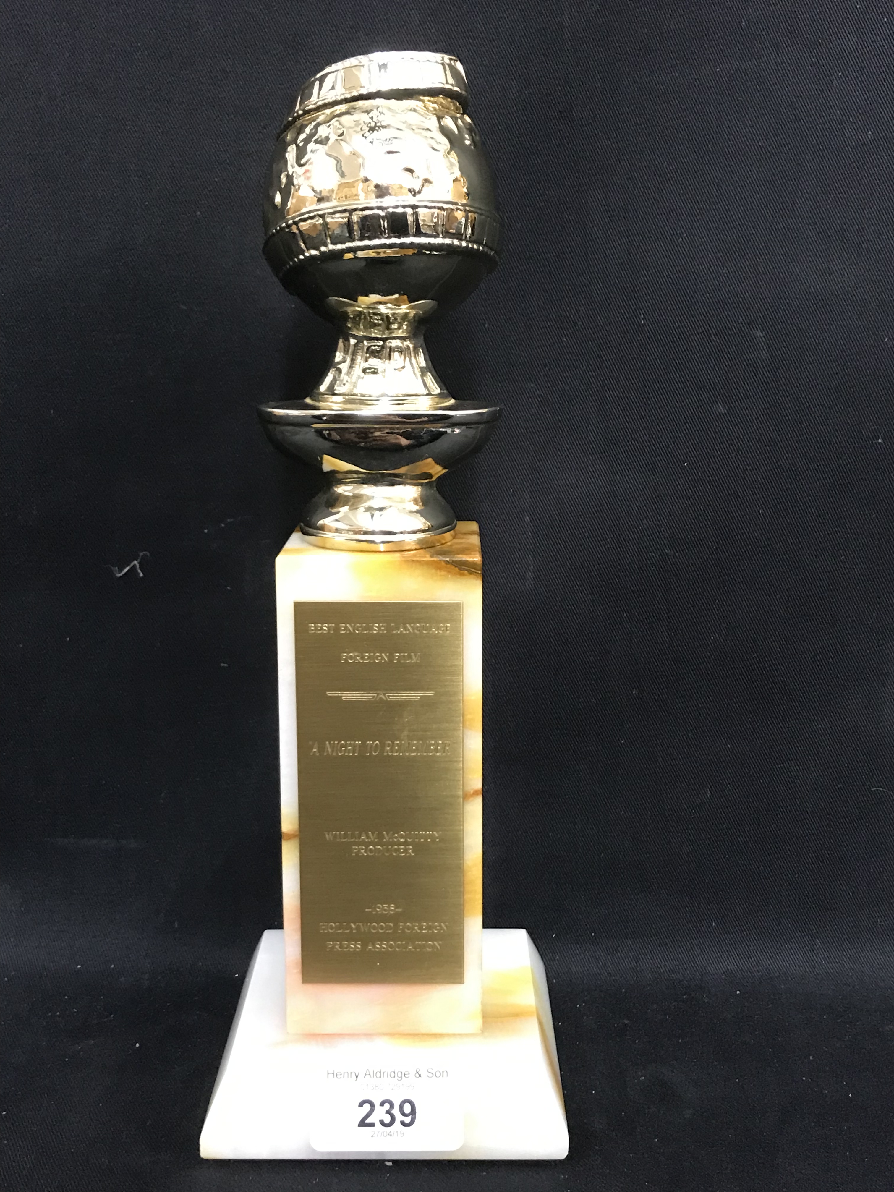 Iconic Memorobilia Golden Globe Sold For £8000