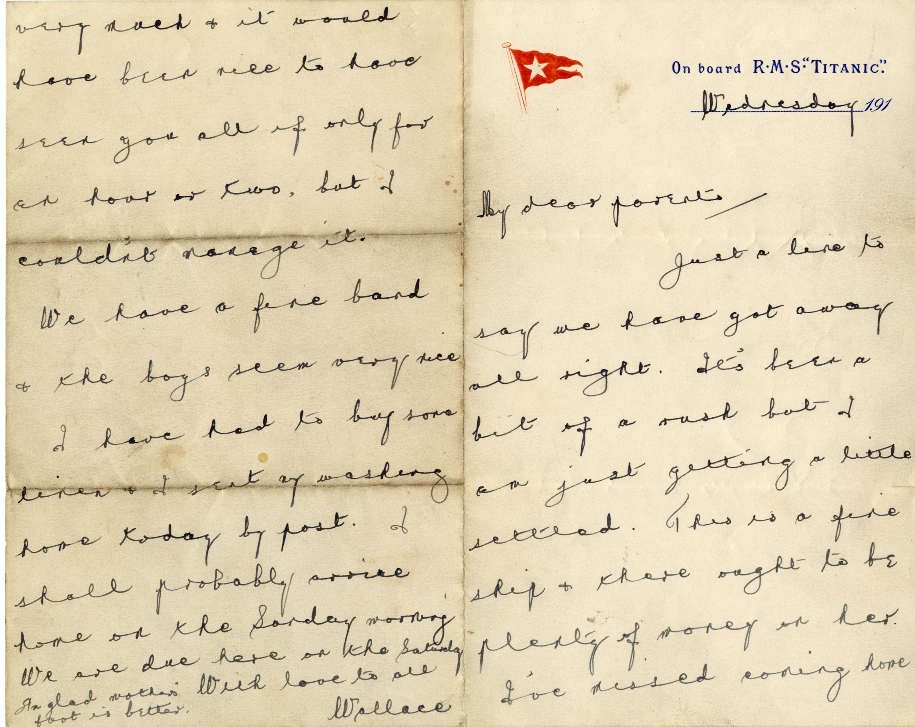 Titanic Wallace Hartley Onboard Letter Sold For £93000