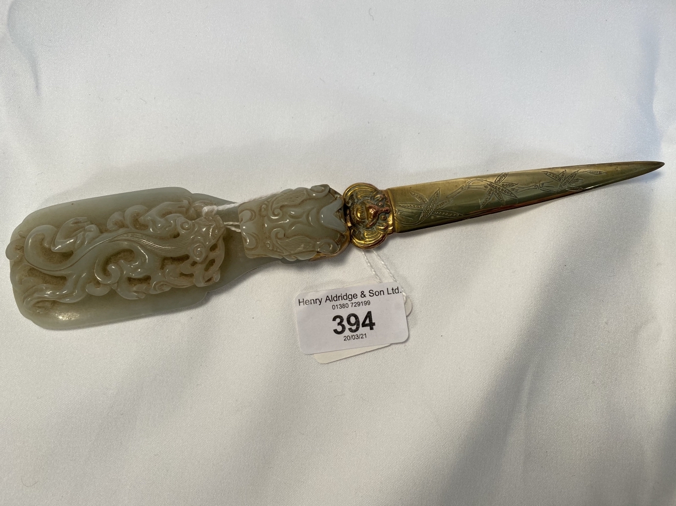 Asian Art Jade And Yellow Metal Paper Knife Sold For £2500
