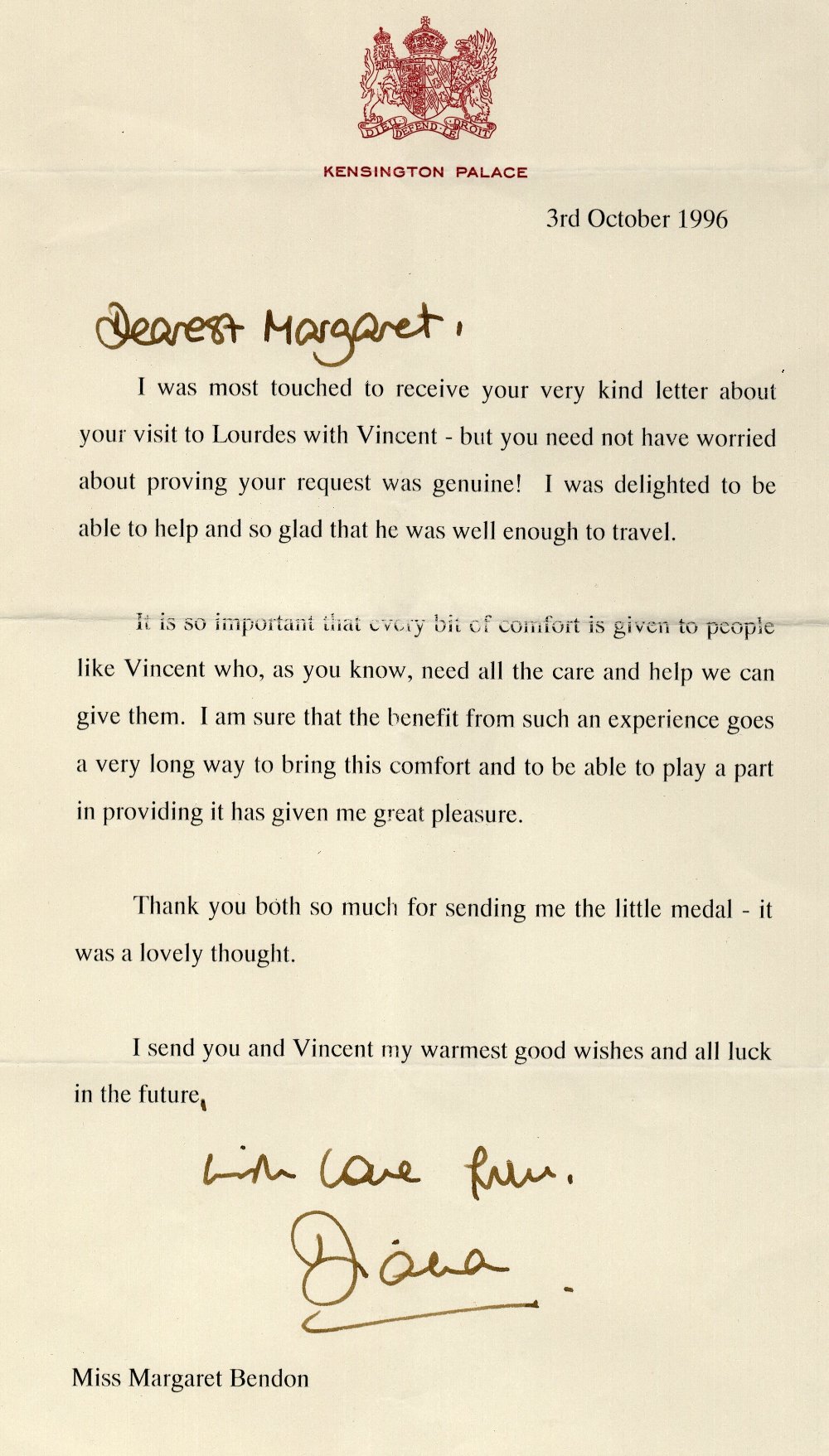 Diana Princess Of Wales Signed Letter Sold For £2500